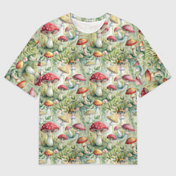 Мужская футболка оверсайз Дикие грибы лесные мухоморы