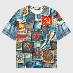 Футболка оверсайз мужская Ретро пэчворк СССР, цвет: 3D-принт