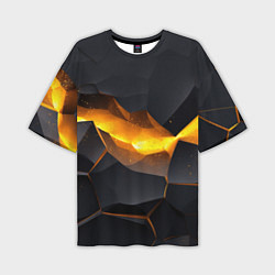 Мужская футболка оверсайз Разлом черных плит и оранжевая лава