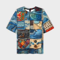 Мужская футболка оверсайз Vanguard denim patchwork - ai art