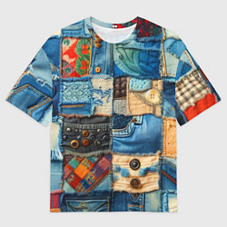 Мужская футболка оверсайз Vanguard denim patchwork - ai art