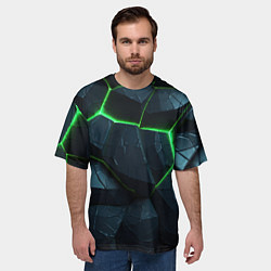 Футболка оверсайз мужская Abstract dark green geometry style, цвет: 3D-принт — фото 2
