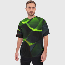 Футболка оверсайз мужская Green neon abstract geometry, цвет: 3D-принт — фото 2