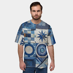 Футболка оверсайз мужская Denim patchwork - ai art, цвет: 3D-принт — фото 2