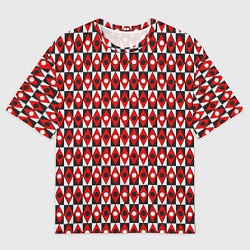 Футболка оверсайз мужская Чёрно-белые ромбы и круги на красном фоне, цвет: 3D-принт