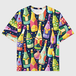 Мужская футболка оверсайз Бутылки шампанского -вино водочный паттерн