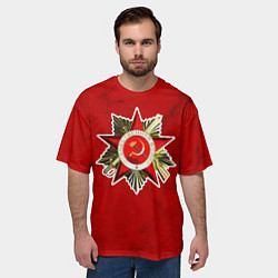 Футболка оверсайз мужская Великая отечественная - бордовый мрамор, цвет: 3D-принт — фото 2