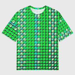 Футболка оверсайз мужская Зелёные плитки и чёрная обводка, цвет: 3D-принт