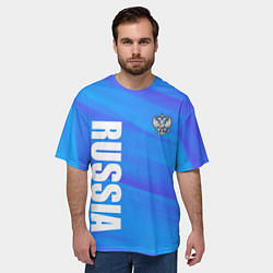 Футболка оверсайз мужская Россия - синие волны, цвет: 3D-принт — фото 2