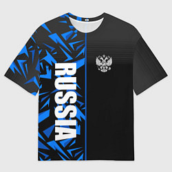 Мужская футболка оверсайз Россия - синяя абстракция