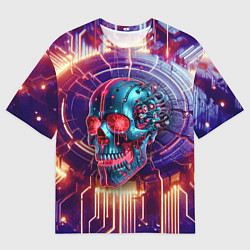 Футболка оверсайз мужская Cyber art skull - steel metal, цвет: 3D-принт