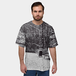 Футболка оверсайз мужская Скамейка в заснеженном парке, цвет: 3D-принт — фото 2