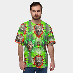 Футболка оверсайз мужская Волки из зеленого паттерна, цвет: 3D-принт — фото 2