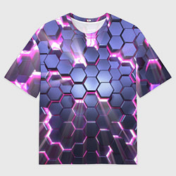 Мужская футболка оверсайз Плиты с сиреневым неоновым свечением