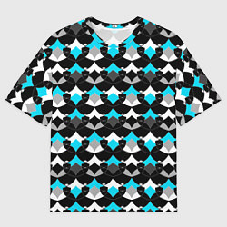 Футболка оверсайз мужская Синий с черным и белым геометрический узор, цвет: 3D-принт