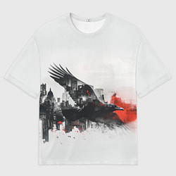 Футболка оверсайз мужская Летающий ворон и город, цвет: 3D-принт