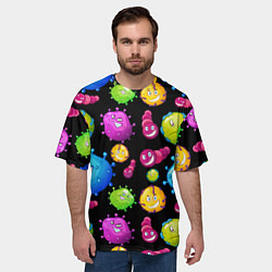 Футболка оверсайз мужская Смешные бактерии паттерн, цвет: 3D-принт — фото 2
