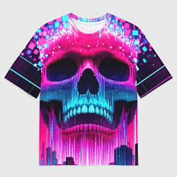 Мужская футболка оверсайз Pixel skull blast brain - cyber city ai art