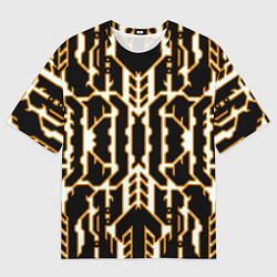 Мужская футболка оверсайз Техно белые линии с жёлтой обводкой на чёрном фоне