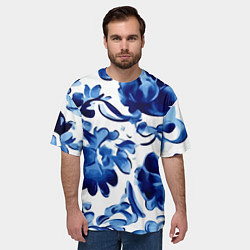 Футболка оверсайз мужская Гжель акварель, цвет: 3D-принт — фото 2