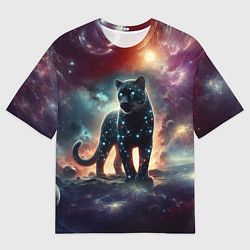 Футболка оверсайз мужская Звёздная космическая пантера - нейросеть неоновое, цвет: 3D-принт