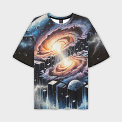 Мужская футболка оверсайз Слияние двух галактик - неоновое свечение