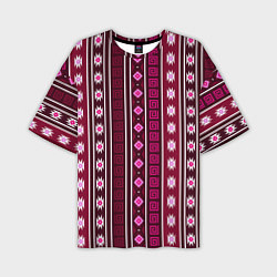 Мужская футболка оверсайз Темно-розовый вертикальный этнический узор