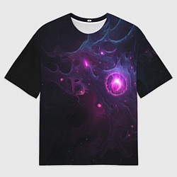 Мужская футболка оверсайз Космическая объемная абстракция с фиолетовым свече