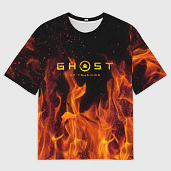 Футболка оверсайз мужская Ghost of Tsushima в огне, цвет: 3D-принт