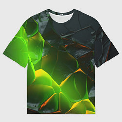 Мужская футболка оверсайз Зеленая абстрактная неоновая текстура