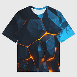 Мужская футболка оверсайз Разлом плит с оранжевым свечением