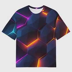 Мужская футболка оверсайз Неоновая яркая геометрическая абстракция со светом