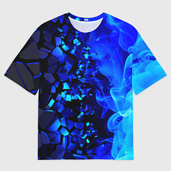 Мужская футболка оверсайз Осколки плиток и синий огонь