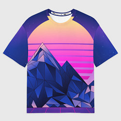 Мужская футболка оверсайз Vaporwave неоновые горы