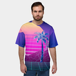 Футболка оверсайз мужская Vaporwave неоновые горы и пальмы, цвет: 3D-принт — фото 2