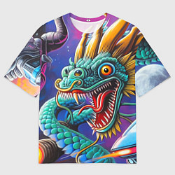 Футболка оверсайз мужская Фантастическая космическая композиция с драконом -, цвет: 3D-принт