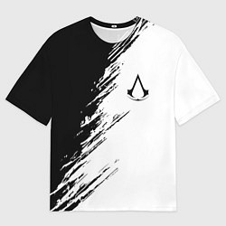 Футболка оверсайз мужская Ассасинс Крид - белый и черный цвет, цвет: 3D-принт