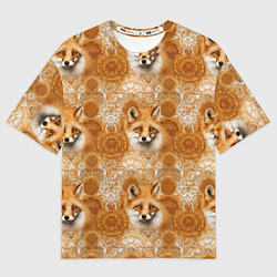 Футболка оверсайз мужская Лакшери паттерн с золотыми лисицами, цвет: 3D-принт