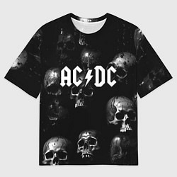 Футболка оверсайз мужская AC DC - черные черепа, цвет: 3D-принт