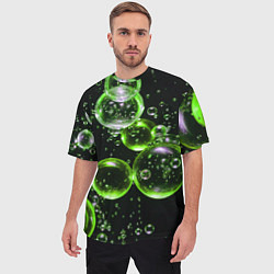 Футболка оверсайз мужская Зеленые пузыри на черном, цвет: 3D-принт — фото 2