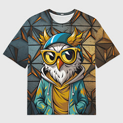 Футболка оверсайз мужская Модная сова и стальной фон, цвет: 3D-принт