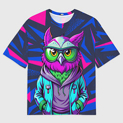Футболка оверсайз мужская Модная сова сине-фиолетовый фон, цвет: 3D-принт