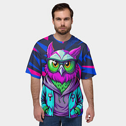 Футболка оверсайз мужская Модная сова сине-фиолетовый фон, цвет: 3D-принт — фото 2