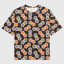 Футболка оверсайз мужская Сине-оранжевая мозаика на черном, цвет: 3D-принт