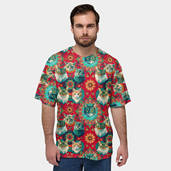 Футболка оверсайз мужская Мандала с кошачьим орнаментом, цвет: 3D-принт — фото 2