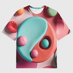 Футболка оверсайз мужская Пластилиновый медальон с шариками, цвет: 3D-принт