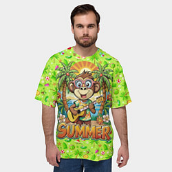 Футболка оверсайз мужская Обезьяна с гитарой летний вайб, цвет: 3D-принт — фото 2
