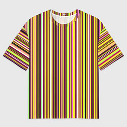 Мужская футболка оверсайз Жёлто-розовый сочетание полосатое