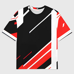 Мужская футболка оверсайз Бело-красные полосы на чёрном фоне