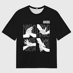 Футболка оверсайз мужская Айкидо - техника захвата кисти руки, цвет: 3D-принт